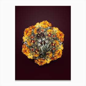 Vintage Ixia Grandiflora Flower Wreath on Wine Red n.1669 Canvas Print