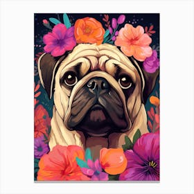 Pug Portrait With A Flower Crown, Matisse Painting Style 1 Canvas Print