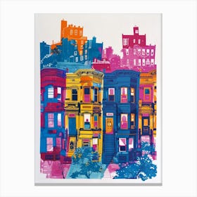 Crown Heights New York Colourful Silkscreen Illustration 3 Canvas Print