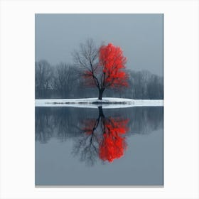 Red Tree In The Snow 3 Canvas Print