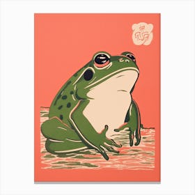 Frog Unimpressed, Matsumoto Hoji Inspired Japanese Green And Pink 1 Canvas Print
