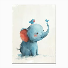 Small Joyful Elephant With A Bird On Its Head 9 Canvas Print