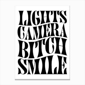 I Can Do It With A Broken Heart, Taylor Taylor Swift, Lights Camera Bitch Smile Lyric Quote The Tortured Poets Department Decor In White Canvas Print