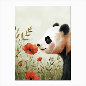 Giant Panda Sniffing A Flower Storybook Illustration 3 Canvas Print