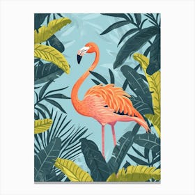 Lesser Flamingo And Croton Plants Minimalist Illustration 2 Canvas Print