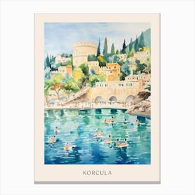 Swimming In Korcula Croatia Watercolour Poster Canvas Print