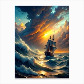 Sailing Ship In Stormy Sea Canvas Print