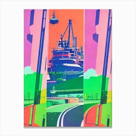 Port Of Bilbao Spain Retro Risograph Print 2 harbour Canvas Print