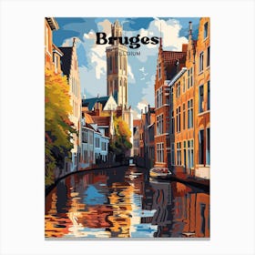 Bruges Belgium Canal Travel Illustration Canvas Print