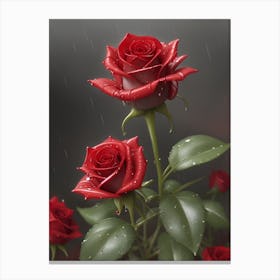 Red Roses At Rainy With Water Droplets Vertical Composition 49 Canvas Print