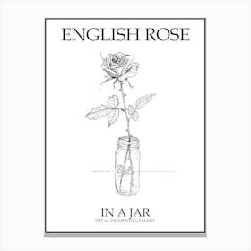 English Rose In A Jar Line Drawing 4 Poster Canvas Print
