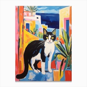 Painting Of A Cat In Santorini Greece 1 Canvas Print