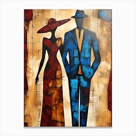 Couple In Blue And Red 2 Canvas Print