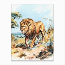 Barbary Lion Hunting Illustration 1 Canvas Print