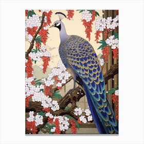 Fuji Wisteria And Bird 2 Vintage Japanese Botanical Canvas Print