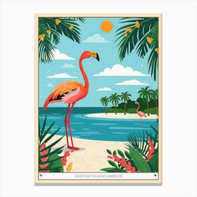 Greater Flamingo Celestun Yucatan Mexico Tropical Illustration 9 Poster Canvas Print
