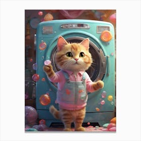 Cat In The Washing Machine 4 Canvas Print