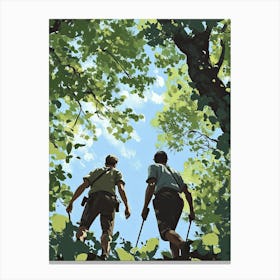 Two Friends Hiking In The Woods Canvas Print