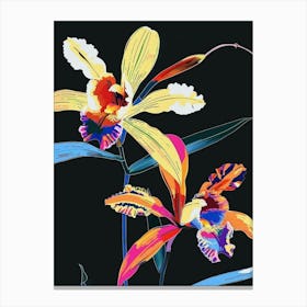 Neon Flowers On Black Monkey Orchid 1 Canvas Print