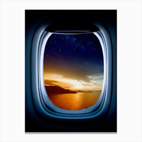 Airplane window with Moon, porthole #4 1 Canvas Print