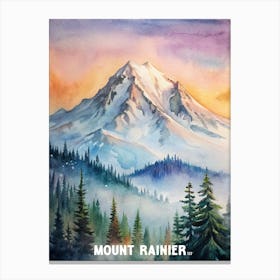 Mount Rainier National Park Washington watercolor painting. Canvas Print