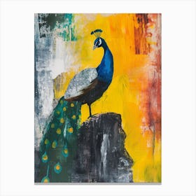 Brushstrokes Blue & Mustard Peacock Canvas Print