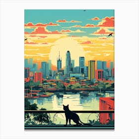 Bangkok, Thailand Skyline With A Cat 1 Canvas Print
