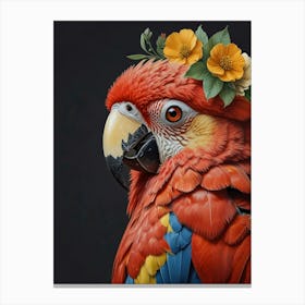 Parrot With Flowers 1 Canvas Print