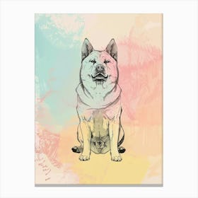 Akita Dog Pastel Line Watercolour Illustration  2 Canvas Print