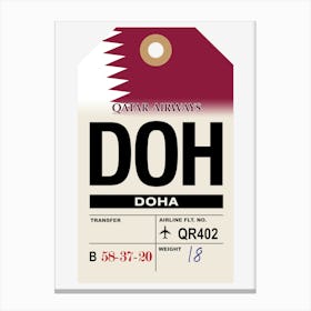 Doha (DOH) Qatar Vintage Airline Luggage Tag Canvas Print