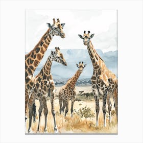 Herd Of Giraffe Earth Tone Watercolour 2 Canvas Print
