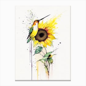 Hummingbird And Sunflower Minimalist Watercolour Canvas Print