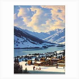 The Remarkables, New Zealand Ski Resort Vintage Landscape 1 Skiing Poster Canvas Print