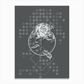 Vintage Mr. Reeves's Crimson Camellia Botanical with Line Motif and Dot Pattern in Ghost Gray n.0382 Canvas Print