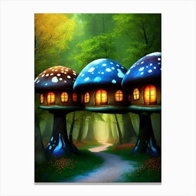 Mushroom Houses In The Forest Canvas Print