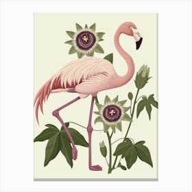 Lesser Flamingo And Passionflowers Minimalist Illustration 3 Canvas Print