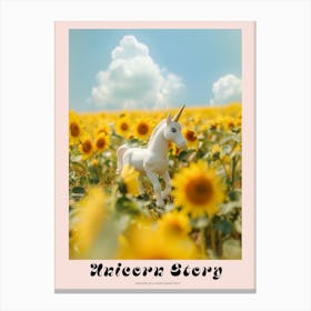 Toy Unicorn In A Sunflower Field Poster Canvas Print