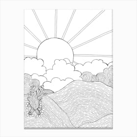 Sunrise In The Mountains Drawing Line Art Hills Canvas Print