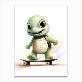 Animated Baby Turtle On A Skateboard Canvas Print