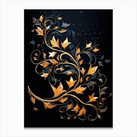 Golden Leaves On Black Background 1 Canvas Print