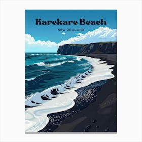 Karekare Beach New Zealand Black Sand Travel Illustration Canvas Print