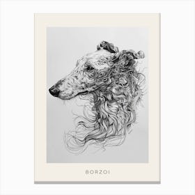 Borzoi Dog Line Sketch 1 Poster Canvas Print