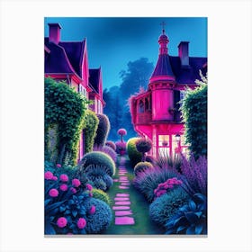 Pink House At Night Canvas Print