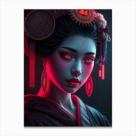 Geisha In Pink Neon Light 1 Canvas Print