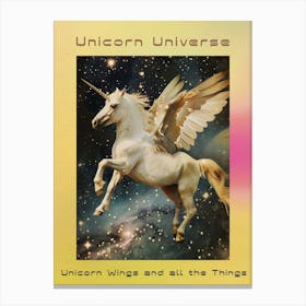 Retro Unicorn With Wings Collage Style 2 Poster Canvas Print