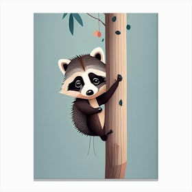 Cute Raccoon Climbing Up Tree Canvas Print