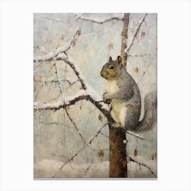 Vintage Winter Animal Painting Gray Squirrel 2 Canvas Print