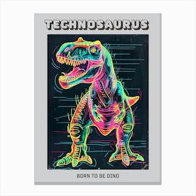 Dinosaur Neon Line Scribble Poster Canvas Print