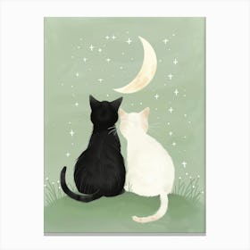 Two Cats Watching The Moon Canvas Print