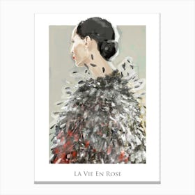 LA VIE EN ROSE - Fashion Illustration of Woman Model in Sequin, Feather Gown,  Red Lipstick by  "Colt x Wilde" Canvas Print